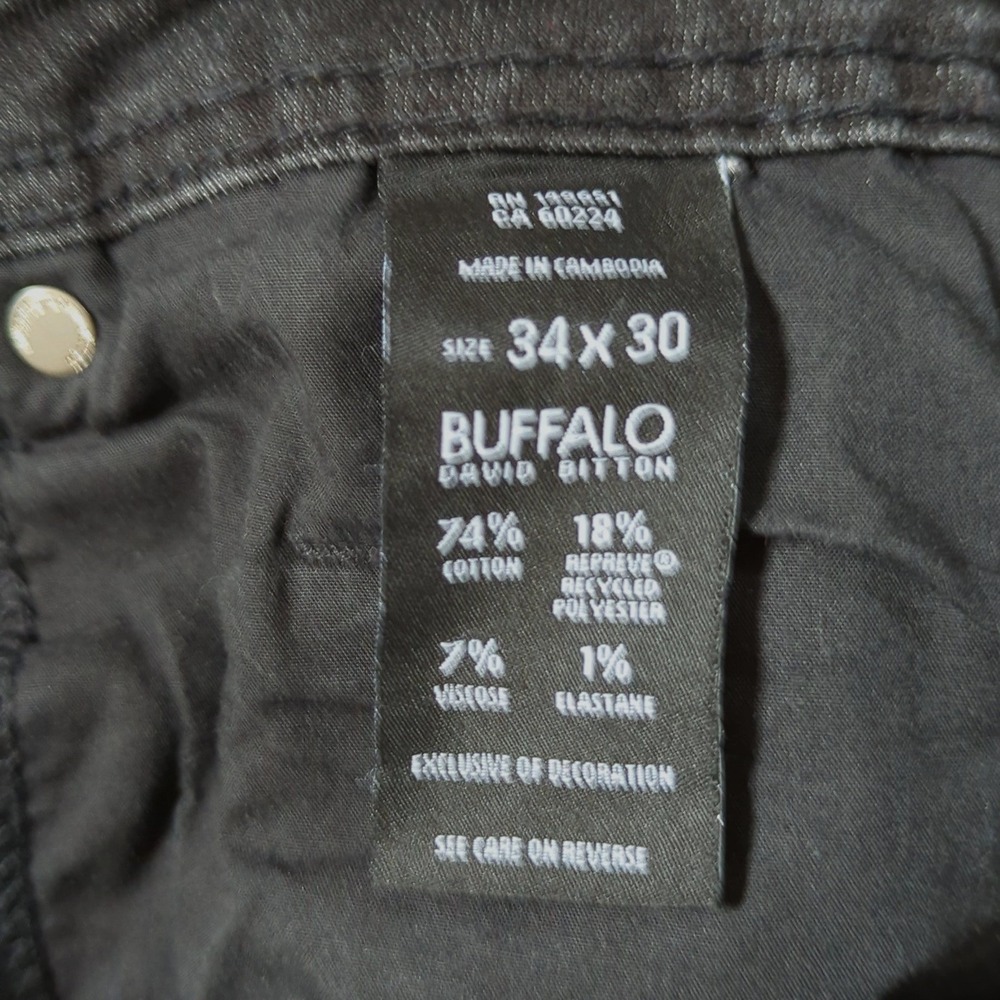 Buffalo David Bitton Jackson Straight Stretch Jeans Mens 34x30 Faded Black Denim - Picture 7 of 9